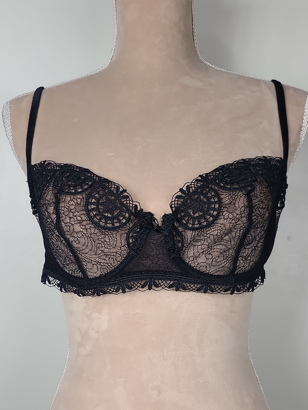 Simone Pérèle Black Sheer Floral Lace Demi Cup Balconette Underwire Bra 36C